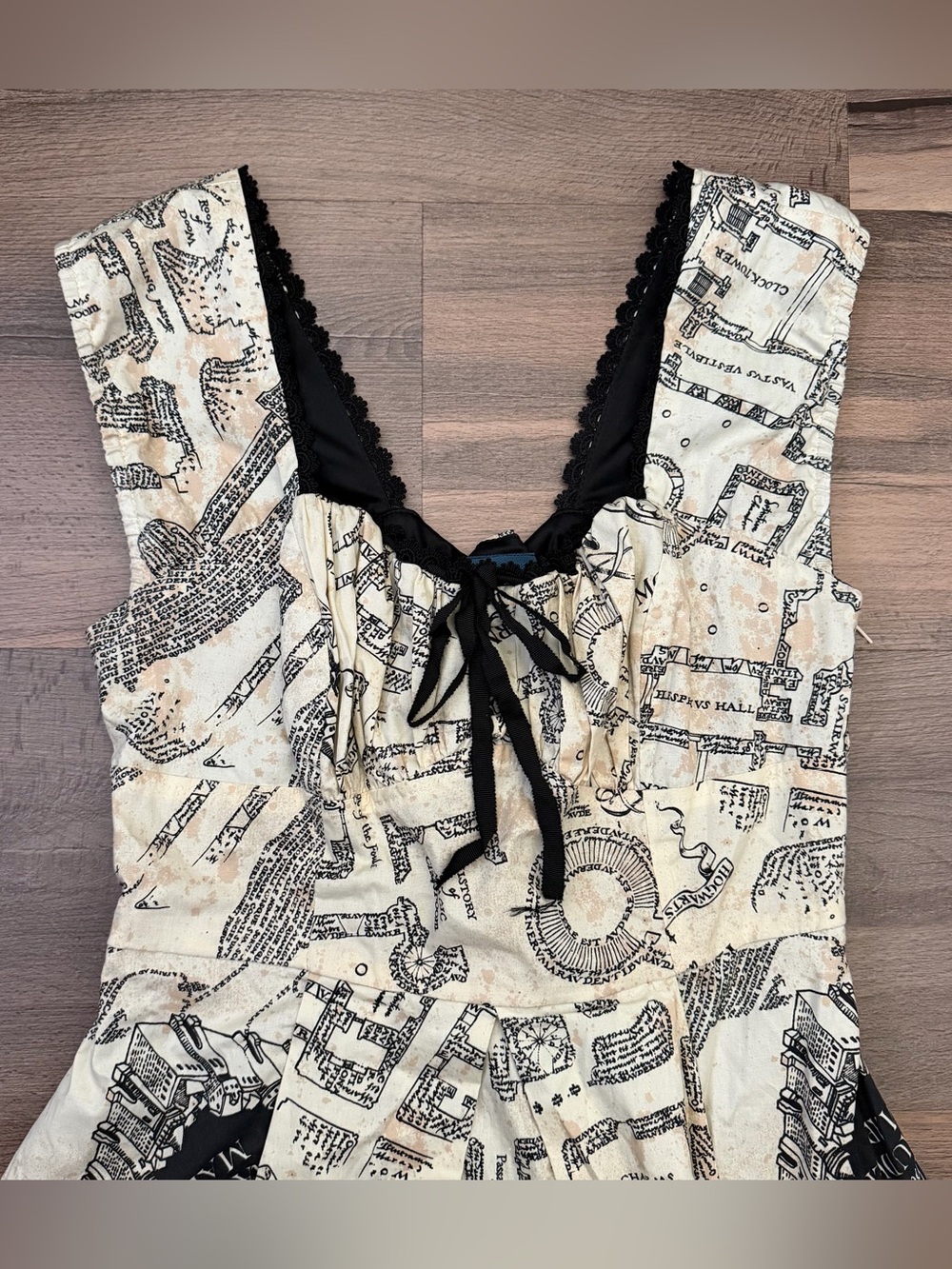 Harry Potter Marauder's Map Corset Back Square Neck Fit & Flare Dress Size M - Picture 2 of 16